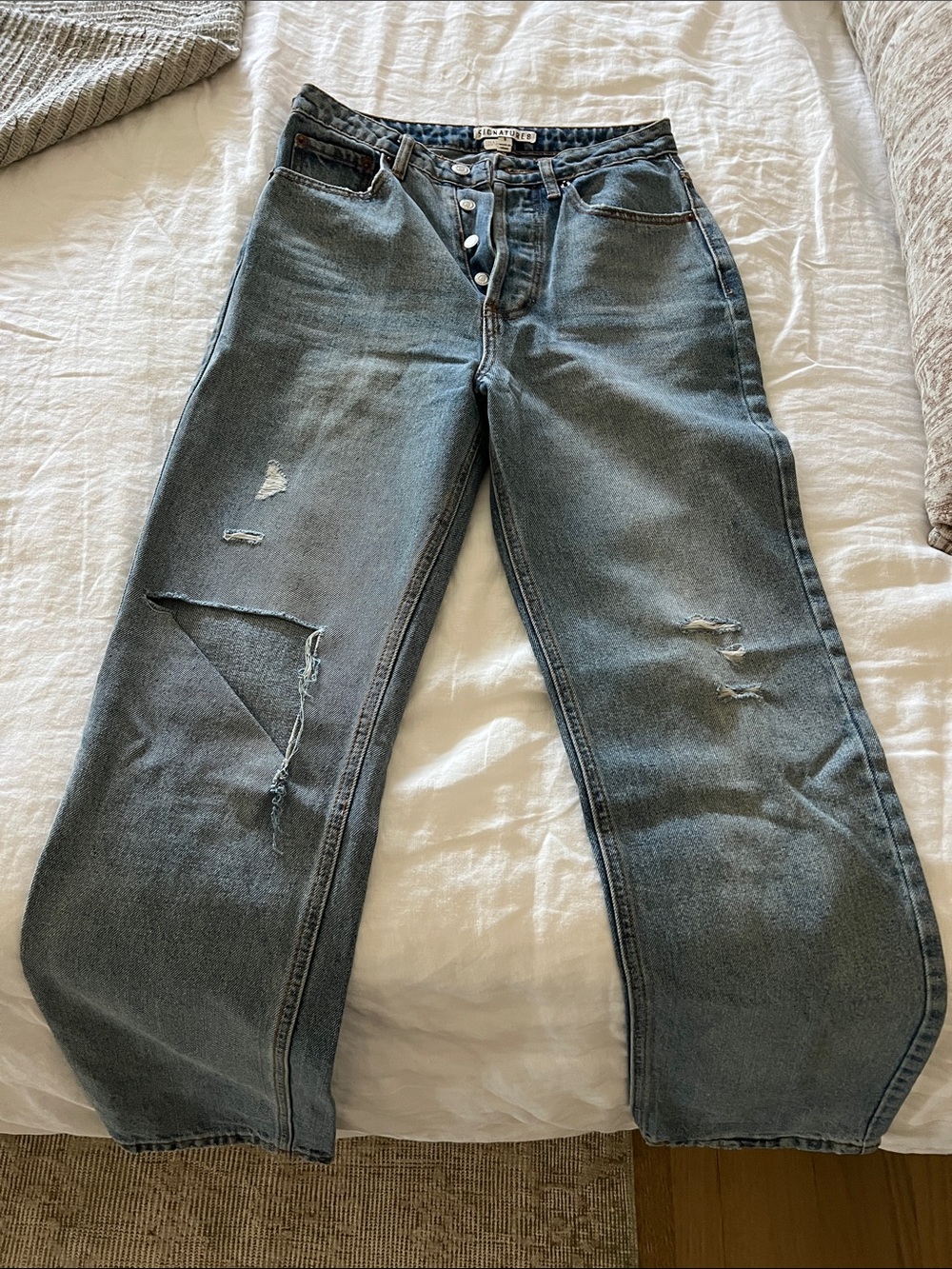 Signature by Levi Strauss Washed Blue Distressed Boyfriend Jeans